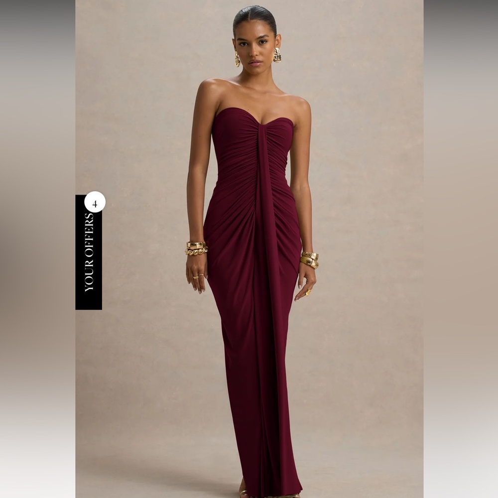 Club L London - Elegant Burgundy Strapless Dress